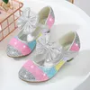 Sneakers Girls Leather Shoes Princess Children round-Toe Soft-Sole Big girls High Heel Crystal Single 221107
