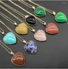 Chains Natural Stone Heart Rose Quartz Tiger's Eye Opal Crystal Pendant Necklace