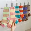 Socks Hosiery New Socks Women's Fashion Striped Mixed-Color Cotton Breathable Girls Japanese Style Crew Socks For Women Comfortable Casual T221102