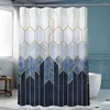 Duschgardiner lyxguld marmorering geometriska ränder draperier för badrumstillbehör Set badkar gardin med krokar vattentät