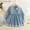 Girls Dresses Bear Leader Autumn Winter Sweater Long Sleeve Vest Stripe Party Girl Baby Retro Knitted Wool Casual Vestidos 221107