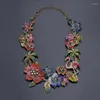 Choker Luxury Colorful Flamingo Necklace Bridal Wedding Jewelry Crystal Bird Flowers Necklaces Party Prom Costume Dress Accessories