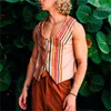 Men's Tank Tops 2022 Summer Menswear Sleeveless Vest Waistcoat Casual Men's Clothing Linen Fabric Striped Cardigan Large Size Men