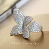 Big Silver Color Flower Leaf Justerbar ring med Bling Diamond för kvinnor Bröllop Engegement Fashion Jewelry 2022 Trend
