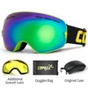 Gogle narciarskie Copozz z obudową żółtą soczewkę UV400 anty-fog kuliste szklanki mężczyzn Kobiet Snow Box Zestaw 221107