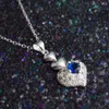 Catene Collana in argento sterling 925 per donna / ragazza Festa di nozze Bellissimo design a cuore d'amore con zircone cubico blu lucido