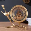 Bordklockor Copper Bird Clock Crafts Silent Sweep Needle Vardagsrum Dekoration Golden Gear Desk Timepiece Modern Heminredning