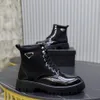 Famous Winter Brand Men Brushed-leather Combat Boot Re-Nylon Recycled Enameled Metal Triangle Ankle Boots Monolith Sole Ankle-length Hiking-style Boot EU38-45