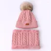 Cappelli Sciarpa per bambini Cappello con finta pelliccia Pompon Inverno caldo Soild Color Pom Bonnet Caps per ragazze e ragazzi