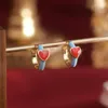 Boucles d'oreilles créoles pour femmes, beau cercle bleu, cœur rouge, personnalité, mignonnes, bijoux, vente en gros