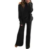 Women's Two Piece Pants 1 Set Stylish Pullover Solid Color Soft Lady Pure Top Rope Pulling