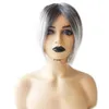 Cheveux dentelle perruques fibre chimique couvre-chef femme noir gris changeant progressivement de couleur Bobo courte perruque de cheveux raides