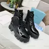 prad Designer Botas Tornozelo Mart botas de couro Nylon Bolsa Removível Bootie Militar Inspirado Sapatos de Combate Tamanho 35-45 pradda HT3C