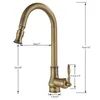 Kitchen Faucets Antique Brass Europe Faucet Deck Mount Free Rotation Pull Out Soft Water Wash Cold Mixer Crane Taps 221109