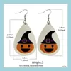 Leghielier Halloween Halloween Tema natalizio Orecchini in pelle Skl Pumpkin Drop Dangle Earring Jewelry Gift for Women Girls W Dhlbh