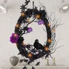 Flores decorativas Simulação de grinaldas de Halloween e galhos corvos pretos Rose com luz Favoras de decoração de garland scaria de penduramento