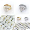 مع الحجارة الجانبية BK Lots 30pcs Heart Gemstone Gemstone Stainless Steel Rings Mix Mix Fashion Shiny Charm Elegant Wedding Wedding Gifts J Dhgcm