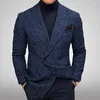 Herrenanzüge Herren Plaid Business Casual Blazer Zweireiher Jacke Revers Wearcoat Elegant D22