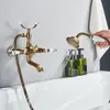 Andra kranar duschar ACCS Rozin Retro Style Brass Bathtub Duschkran Set Dual Knobs Wall Mounted Mixer med Handshower and Swivel Tub Spout Tap 221109