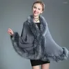 Women's Fur Elegant V Lapel Rex Coat Cape Winter Women Big Long Shawl Full Trim Faux Cashmere Cloak Overcoat Parka 2022