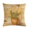 Cuscino Vaso di fiori personalizzato Fiori bianchi Copre la vita della sedia Copertura in lino di cotone 45 45 cm Decorazioni per la casa