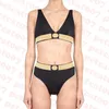 Womens Designer Bikini Set Gold Print Swimsuit Deep V Neck Bikinis High Waist Swimwear Two Piece