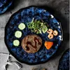 Tabaklar Japon yaratıcı mavi sofra takımı seti salata kase restoran ev makarna tabağı su meyve el seramik