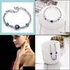 Charm Bracelets Ocean Blue Bracelets Sliver Plated Crystal Rhinestone Heart Charm Bracelet Bangle Gift Jewelry Drop Delivery Dhw0G
