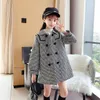 Jacken Teenager Mädchen Lange Plaid 3-14 Jahre Kinder Winter Warme Wollmischungen Trenchcoats Mode Breasted Oberbekleidung Kinder Mantel