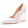 Scarpe eleganti Donna Décolleté in cristallo trasparente Seta 9 CM Tacchi alti Donna da sposa sexy Scarpe a punta Party Plus Size 35-43 Bianco