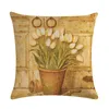 Cuscino Vaso di fiori personalizzato Fiori bianchi Copre la vita della sedia Copertura in lino di cotone 45 45 cm Decorazioni per la casa