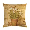 Pillow Personalized Flowerpot White Flowers Covers Chair Waist Cotton Linen Cover 45 45cm Home Decor