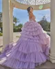 Zarif Lavanta Tül Teried Fırfırlı Gece Elbise 2023 Seksi Derin V Boyun Boncuklu Kolsuz Resmi Prom Partisi Elbise Robe De Soiree