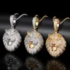 Hip Hop Large Lion Head Pendant Necklace Bling 5a Zircon 18K Real Gold Plated Syckes