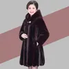 Women's Fur Autumn Winter Woman Water Proof Faux Coats Women Mid-length Warm Hooded Jacket Middle-Aged Lady Plush Coat Outwear T42