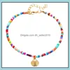 Anklets Bohemian Style Color Beaded Anklet Retro Alloy Scallop Pendant Foot Chain Beach Footwear For Women Girls Gift Wholesale Drop Dhfjp