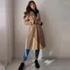 معاطف الخندق للسيدات Winter Warm Women Coat Vintage Casual Windbreaker Ladies Loosetrench مع حزام مزدوج السترة الطويلة خارج الملابس