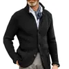 Men Collar Stand Cardigan Sweaters Slim Suit Fit Cable Knit Button Up Sweater Coat with Pockets Autumn Winter