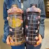 Bottiglie d'acqua da 2 litri con segnatempo grande capacità per bere ragazze cannuccia sportiva per fitness all'aperto portatile 221109