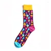 Chaussettes homme dessin animé Pizza vin Harajuku japonais Hip Hop jaune drôle hommes créatif belle Sokken Calcetines Mujer