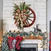 Dekorativa blommor kransar bondgård vagn hjul krans jul vinter vintage dörr hängande hem utomhus dekoration dekor år gåva 221109
