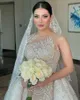 Abito da sposa a sirena con perline scintillanti Abiti da sposa sexy con scollo gioiello trasparente Abiti da sposa arabi sauditi con strascico staccabile wly935