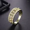 Cluster Rings Women's Fashion Yellow Gold Two Tone Hollow Twisted Rope Chain Ring Round Cut White Zircon Anniversary Gift Z4P113