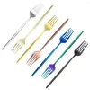 Dinnerware Sets 6Pcs/Set Colorful Cutlery Set Stainless Steel Dinner Forks Western Dessert Tableware Kitchen Party Silverware