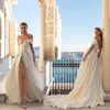 Elegant A-line Wedding Dresses Design Transparent Collar Strapless One Short Sleeve Beaded Stain Split Backless Chapel Gown Custom Made Plus Size Vestidos De Novia