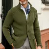 Men Collar Stand Cardigan Sweaters Slim Suit Fit Cable Knit Button Up Sweater Coat with Pockets Autumn Winter