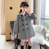 Jacken Teenager Mädchen Lange Plaid 3-14 Jahre Kinder Winter Warme Wollmischungen Trenchcoats Mode Breasted Oberbekleidung Kinder Mantel