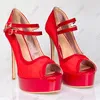 Olomm Stylish Women Summer Pumps Mesh Ultra High Heels Peep Toe Gorgeous Red Black Club Cosplay Shoes Women US Size 5-20