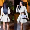 Work Dresses Streetwear Solid Color Women Two Piece Set O-Neck Long Sleeve Short T Shirt Top High Waist Pleated Skirt Autumn Winter