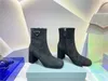 P Triangle Prad Ankle Designer Luxury laarzen dikke hiel booties 39 witte stretch lederen laars 022